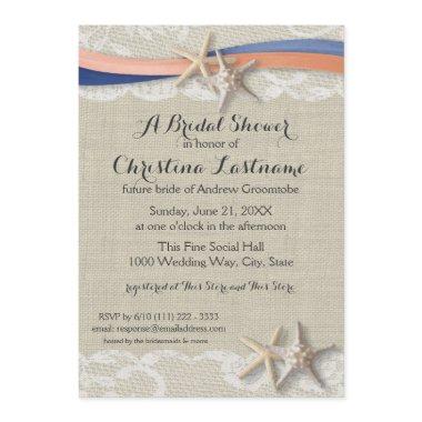 Starfish and Ribbon Blue Coral Bridal Shower Invitations