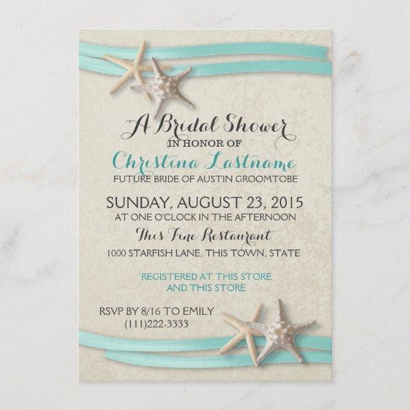 Starfish Aqua Beach Bridal Shower Invitations