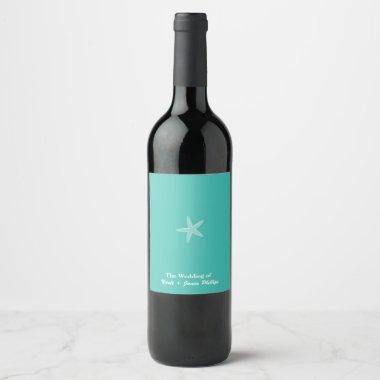 Starfish Aqua Teal Beach Wedding Wine Labels