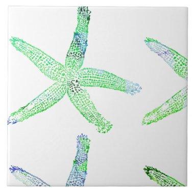 Starfish Beach Green Blue White Large Cool Ceramic Tile