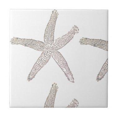 Starfish Beach Grey Gray White Beige Gift Favor Ceramic Tile