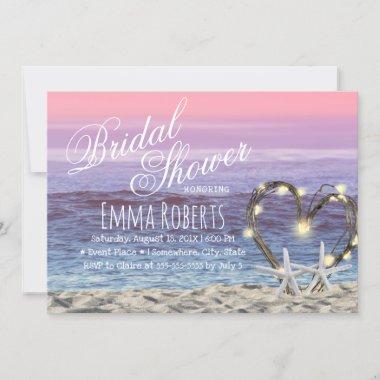 Starfish Beach Heart String Lights Bridal Shower Invitations