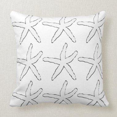 Starfish Black White Patterns Elegant Beach Cotton Throw Pillow