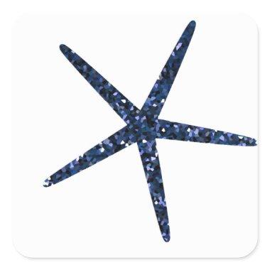 Starfish Blue Glitter Sparkle Pattern Celebrations Square Sticker