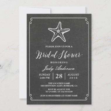 Starfish Bridal Shower | Elegant Chalkboard Look Invitations