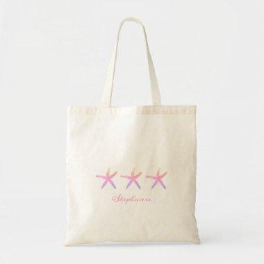 Starfish Bridesmaid Monograms Name Pink Wedding Tote Bag