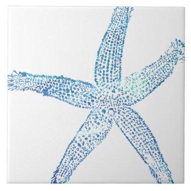 Starfish Coastal Beach Bue White Large Decor Gift Ceramic Tile