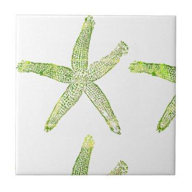 Starfish Coastal Beach Grey Green White Modern Ceramic Tile