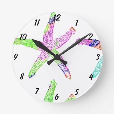 Starfish Coastal Beach Multicolor Nursery Decor Round Clock