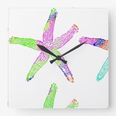 Starfish Coastal Beach Multicolor Patterns 2020 Square Wall Clock