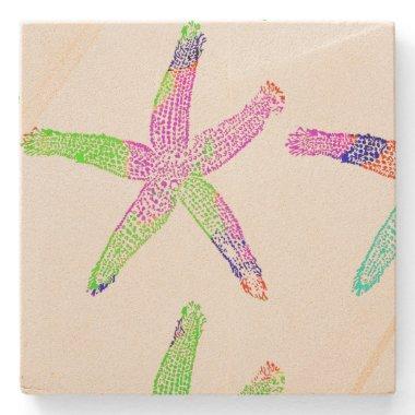 Starfish Coastal Beach Multicolor Patterns Cute Stone Coaster