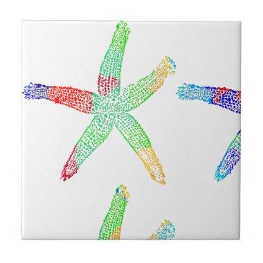 Starfish Coastal Beach Multicolor Patterns Modern Ceramic Tile