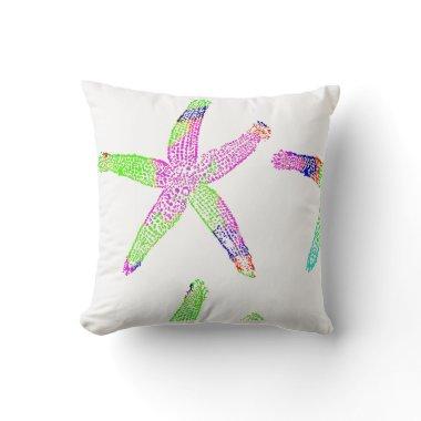 Starfish Coastal Beach Multicolor Patterns White Throw Pillow