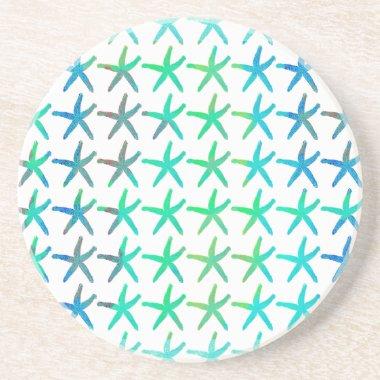 Starfish Coastal Beach Multicolor Teal White Cute Coaster