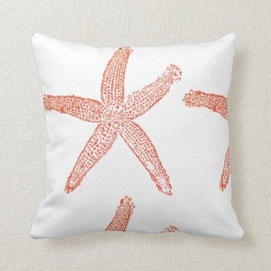 Starfish Coastal Beach Orange White Fall Autumn Throw Pillow