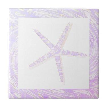 Starfish Coastal Beach Pink Purple White Nautical Ceramic Tile