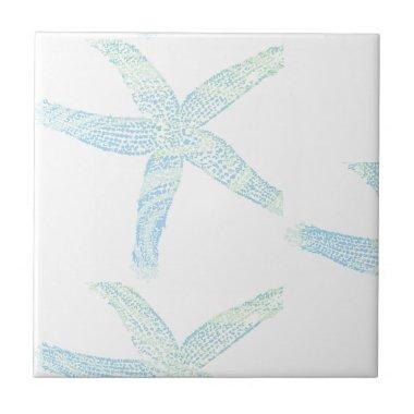Starfish Coastal Beach Teal Blue White Aqua Gift Ceramic Tile