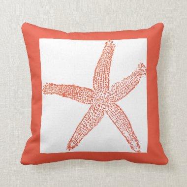 Starfish Coastal Beach Theme Orange White Fall Throw Pillow