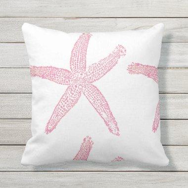Starfish Coastal Beach Theme Pink White Cute Girly Outdoor Pillow