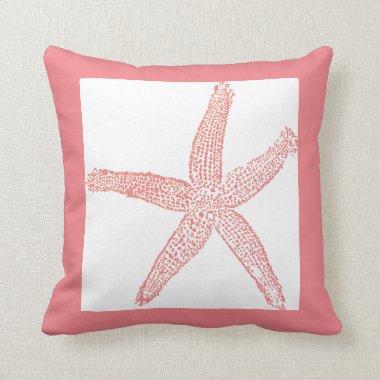 Starfish Coastal Beach Theme Pink White Girly Throw Pillow