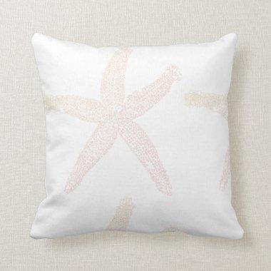 Starfish Coastal Beach White Light Pastel Orange Throw Pillow