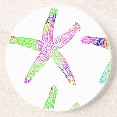 Starfish Coastal Beach White Multicolor Patterns Coaster