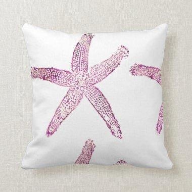 Starfish Coastal Glittery Purple Pink White Cute Throw Pillow