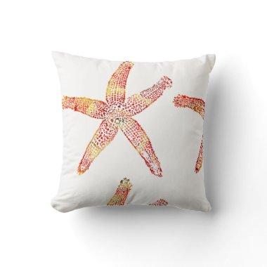 Starfish Coastal Red Orange Colorful Patterns Cool Throw Pillow