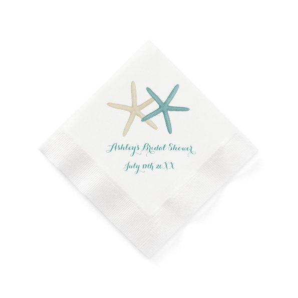 Starfish Couple Teal and White Cocktail Napkins