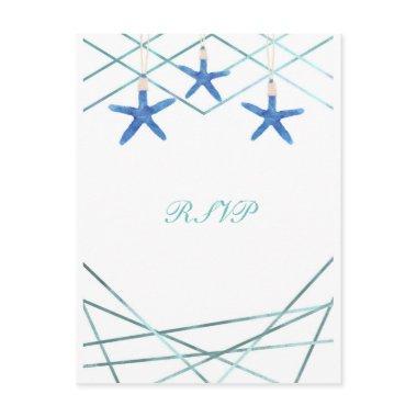 Starfish & Modern Line Elegant Beach Wedding RSVP Invitation Post