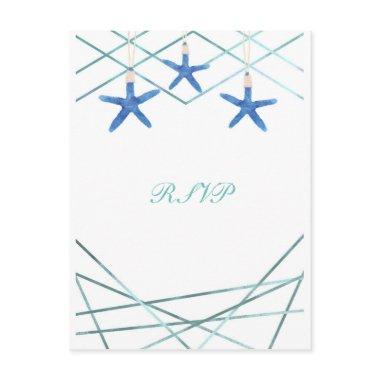 Starfish & Modern Line Elegant Beach Wedding RSVP Invitation PostInvitations