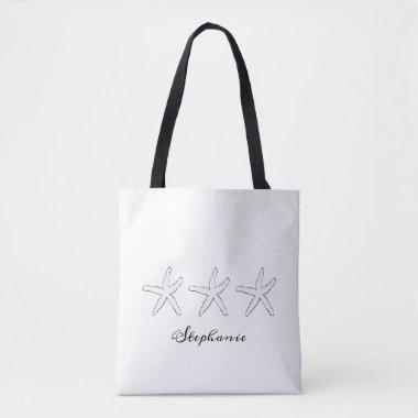 Starfish Monogram Cute Nautical Black White Pretty Tote Bag