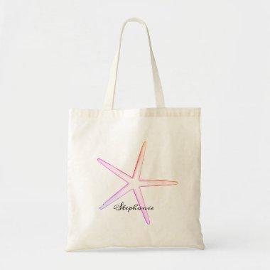 Starfish Monograms Pink Custom Name Wedding Favor Tote Bag