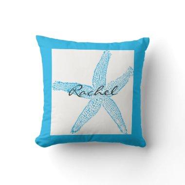 Starfish Name Template Beach Blue Colorful Bright Outdoor Pillow