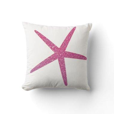 Starfish Nautical Beach Coral Pink Glitter Girly Throw Pillow