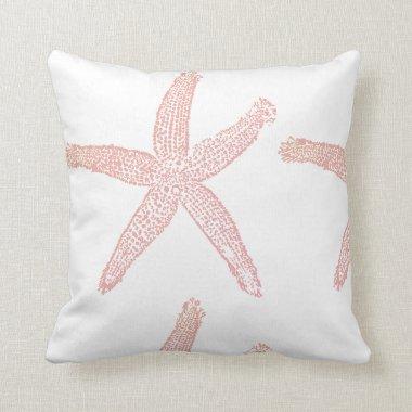 Starfish Nautical Beach Coral Pink Orange White Throw Pillow