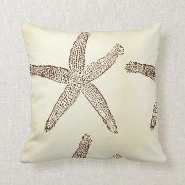 Starfish Nautical Beach Vintage Rustic Brown Cute Throw Pillow