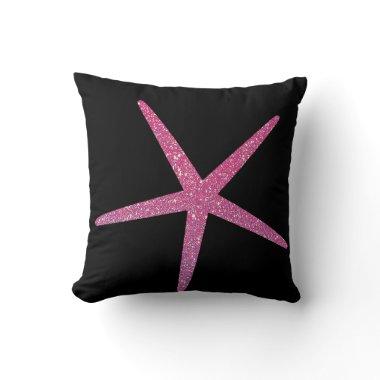 Starfish Nautical Coral Pink Glitter Cute Girly Throw Pillow