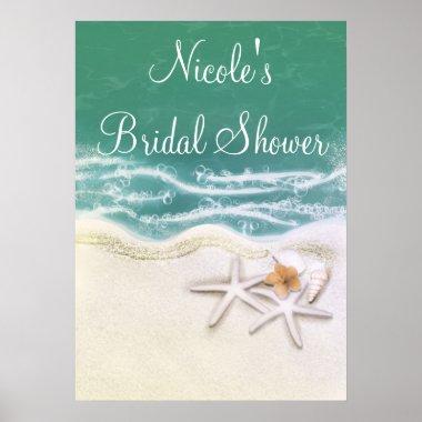Starfish on the Beach Teal Sea Party Banner Poster