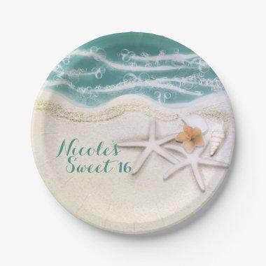 Starfish on the Beach Teal Sea Water Ocean Party Paper Plates