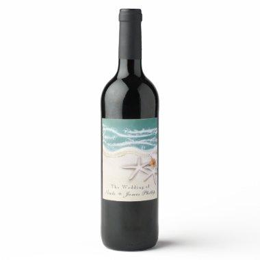 Starfish on the Beach Teal Sea Water Wine Labels