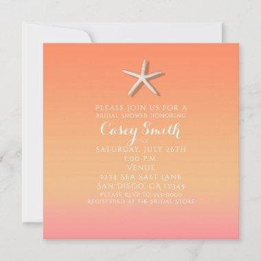 Starfish Orange & Pink Beach Summer Bridal Shower Invitations