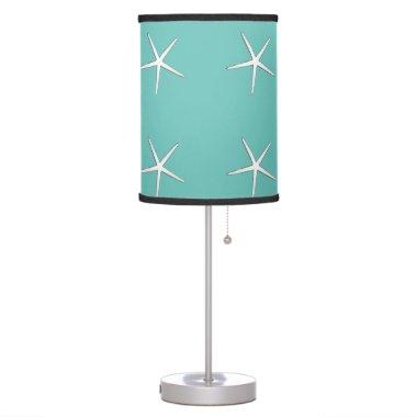 Starfish Pattern Beach Coastal Teal Blue Nautical Table Lamp