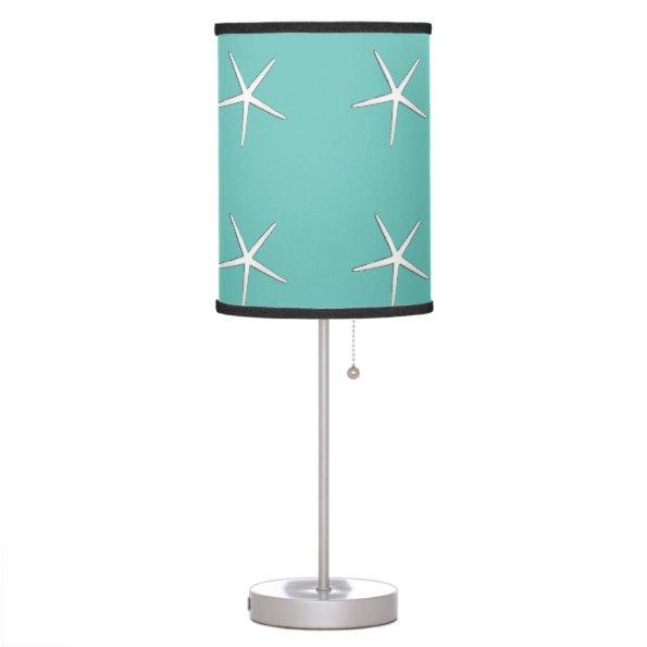 Starfish Pattern Beach Coastal Teal Blue Nautical Table Lamp