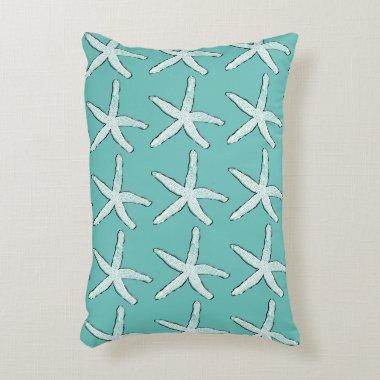Starfish Pattern Beach Coastal Teal Blue Stylish Accent Pillow