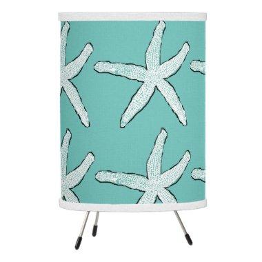 Starfish Pattern Beach Cool Teal Blue Christmas Tripod Lamp