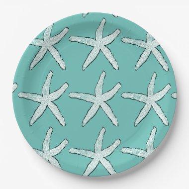 Starfish Pattern Beach Teal Baby Showers Birthdays Paper Plates