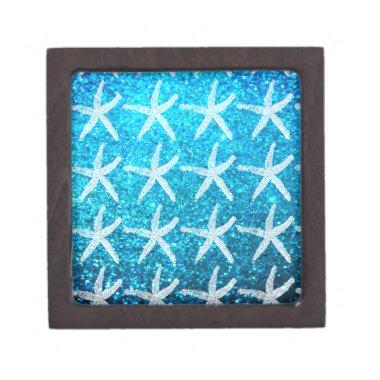Starfish Patterns Beach Coastal Glittery Blue Cool Gift Box