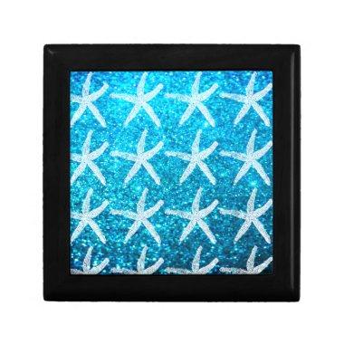 Starfish Patterns Beach Coastal Glittery Blue Cute Gift Box