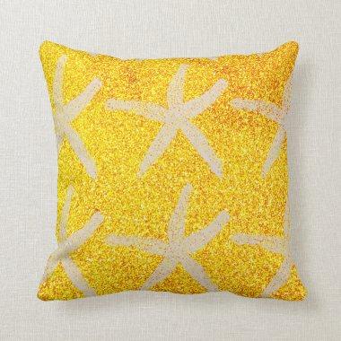 Starfish Patterns Gold Glitter Nautical Cute Beach Throw Pillow